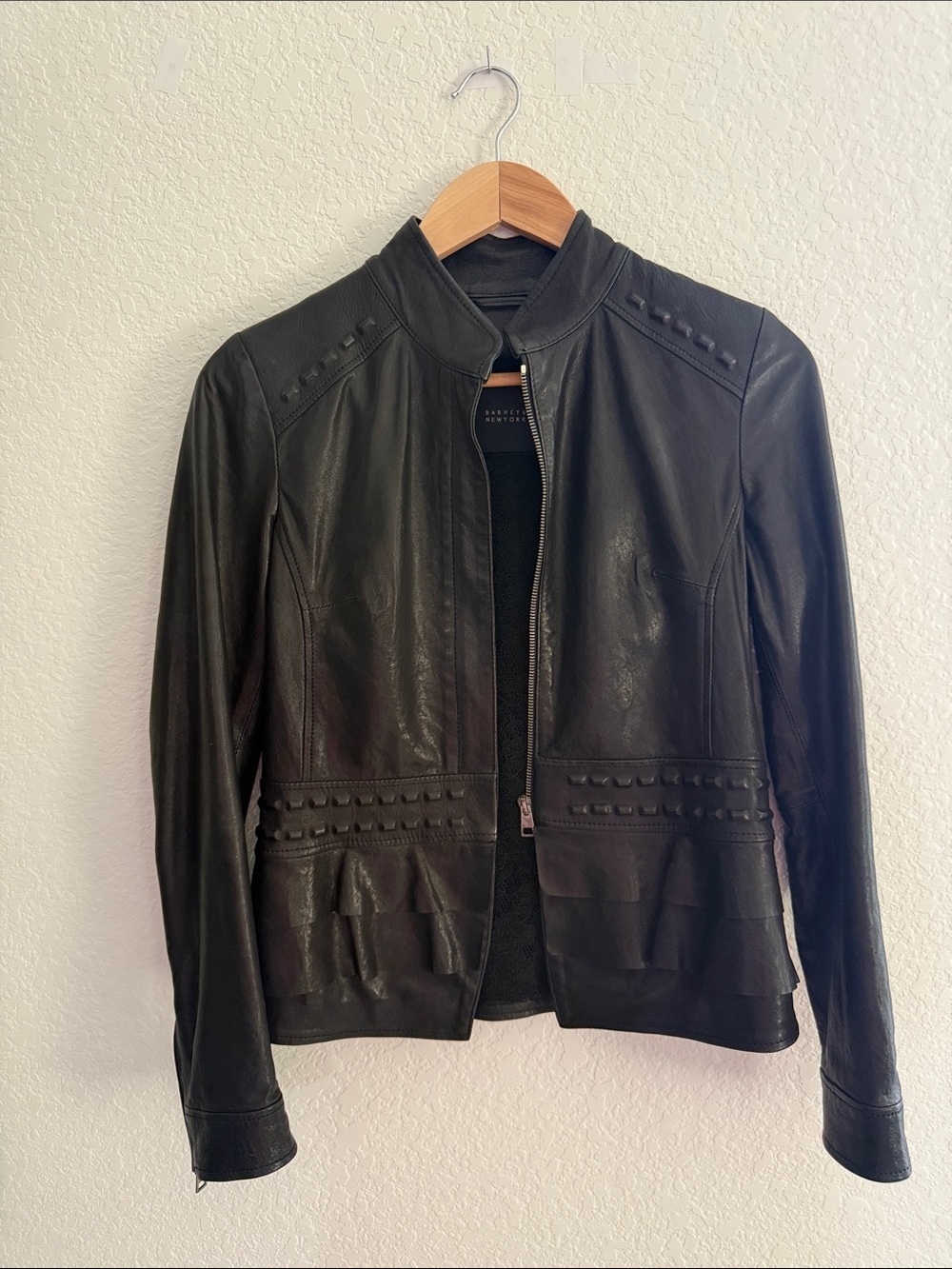 Barneys New York 100% Leather Mock-Neck Jacket Size XS